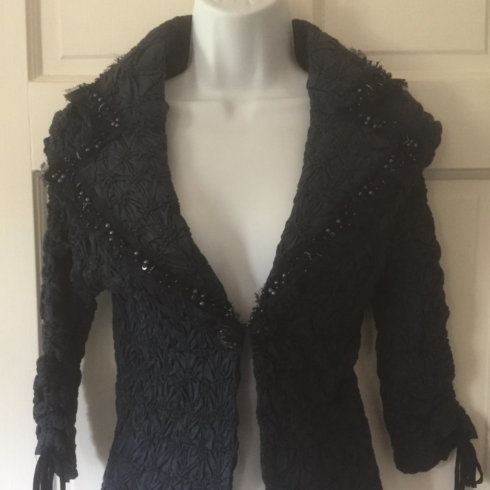 Ariella Tuck Point Blue Jacket Top 3/4 Sleeves - S